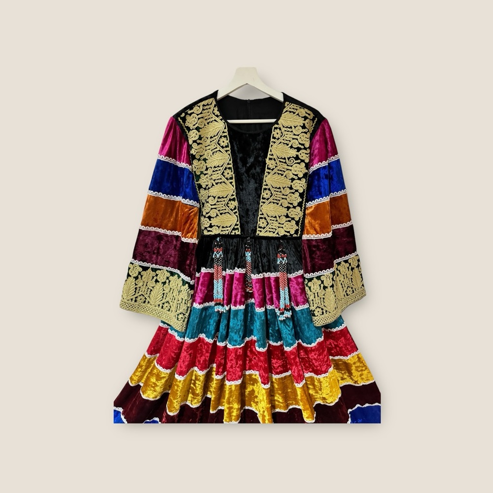 Velvet colorful afghani dress